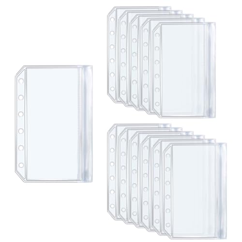 12 x A7-Umschläge für Bargeld, durchsichtig, PVC, 6 Löcher, Doppeltasche, flache Versiegelung, Reißverschlussbeutel für 6 Ringbücher (A7) von MEI YI TIAN