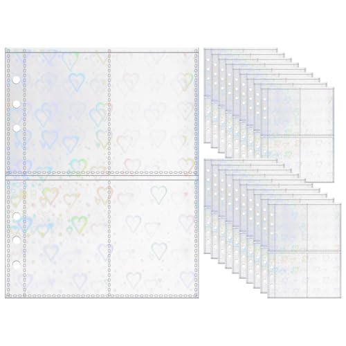A5-Fotokartenhüllen, 20 Stück, 6,3 x 9,4 cm, 4 Taschen, Bildkarten-Einsätze, Love Flashing, transparente PP-Fotoalbum-Nachfüllseiten für 6-Ringbücher (Love Flashing, A5-4Pocket) von MEI YI TIAN