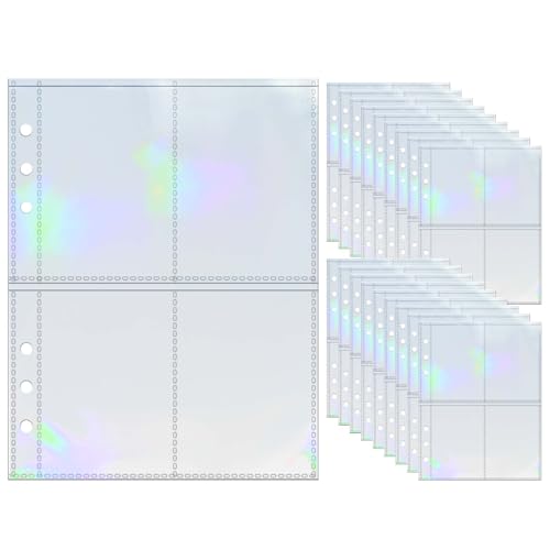 A5-Fotokartenhüllen, 20 Stück, 6,3 x 9,4 cm, 4 Taschen, für Bildkarten, laserklar, PP-Fotoalbum, Nachfüllseiten für 6-Ringbücher (Laser, A5-4Pocket) von MEI YI TIAN