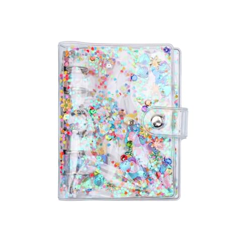 A7 Budget-Ordnereinband, 6-Ringbuch, niedlicher Glitzer, Quciksand, PVC-Planer, Einband mit Lineal, persönliches Notizbuch, Muschel, lose Blätter, Organizer (Glitzer, A7) von MEI YI TIAN