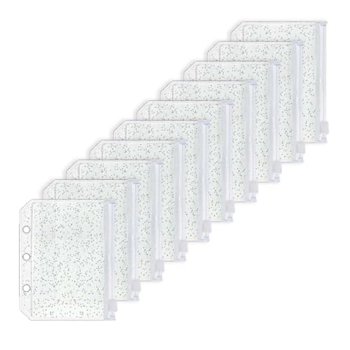A9-Umschläge mit Reißverschluss, transparent, glitzernd, PVC, 3 Löcher, Reißverschluss, lose Blätter, für 3-Ringbinder, Planer (A9, 8 x 11 cm), 10 Stück von MEI YI TIAN
