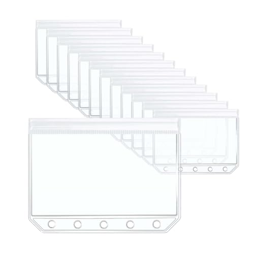 MEI YI TIAN 12 transparente A8-Bindertaschen, PVC, Geldumschläge, 6 Löcher, Reißverschluss, M5, Bindereinsätze, Fotohüllen für 5 Ringbuch, Karten, Rechnungen MEI YI TIAN 12 transparente A8-Bindertaschen, PVC, Geldumschläge, 6 Löcher, Reißverschluss, M5, Bindereinsätze, Fotohüllen für 5 Ringbuch, Karten, Rechnungen von MEI YI TIAN