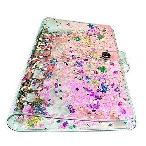 Persönliche A6 Größe 6 Ringe Binder Cover Glitzer Treibsand Weich PVC Planer Schutz Budget Binder mit Druckknopfverschluss Lose Blatt Aktenordner (Persönlicher A6, nur Binder Cover) von MEI YI TIAN