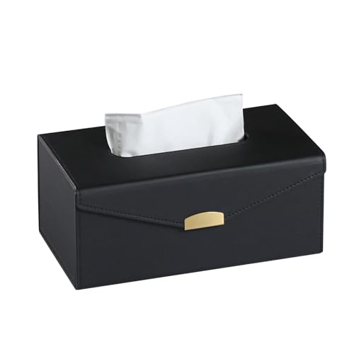 MEIBOOCH Faltbare Taschentuchbox Abdeckung Rechteckig Leder Taschentuchbox Halter mit Magnetverschluss (Höhe 11cm, Schwarz) von MEIBOOCH