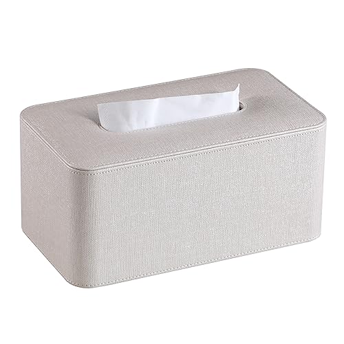MEIBOOCH Taschentuchbox-Abdeckung aus PU-Leder mit Magnetverschluss, quadratisch, rechteckig, mit abgerundeten Kanten Design (beige, rechteckig) von MEIBOOCH