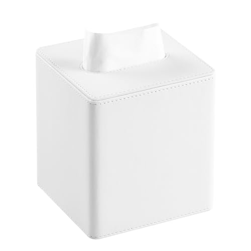 MEIBOOCH Taschentuchbox aus PU-Leder, quadratisch, mit Magnetverschluss (hellweiß) von MEIBOOCH