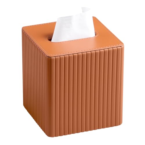 MEIBOOCH Taschentuchbox aus PU-Leder, quadratisch, mit Magnetverschluss (orange gestreift) von MEIBOOCH