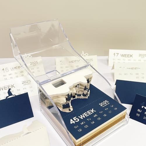 MEICHI 3D Kalender 2025, 3D Notizblock mit Klapp-Displaybox, nicht verklebt, 3D Art memo pad, 3D Schlossmodell Papierkunst, 9 x 9 x 5 cm, 150 Blätter von MEICHI