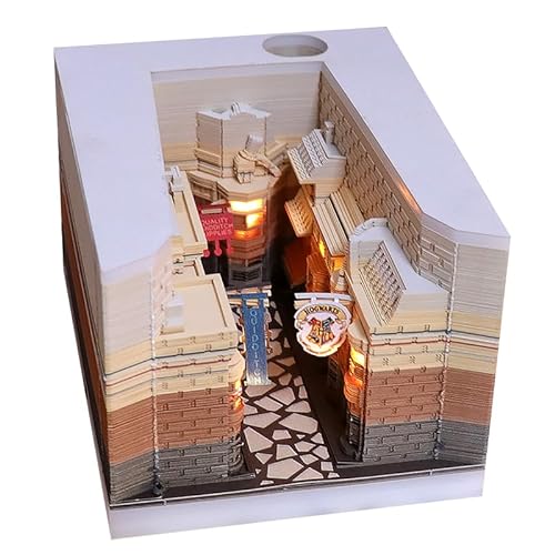 MEICHI 3D Notizblock, nicht verklebt, 3D Papierkunst mit glasklarem Anzeigebox, 11 x 9 x 8 cm, 190 Blätter, 3D Memo Pad mit Licht, Diagon Alley von MEICHI