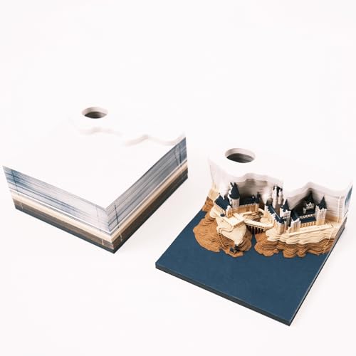 MEICHI 3D Notizblock, nicht verklebt, 3D Schlossmodell Papierkunst mit glasklarem Anzeigebox, 8 x 8 x 4 cm, 150 Blätter, 3D Memo Pad ohne Licht von MEICHI