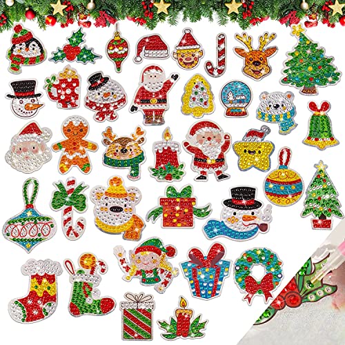 MEIEST 36 Stück Weihnachten Diamond Painting Sticker Set, Diamant Kunst Mosaik Aufkleber durch Zahlen Handwerk Set für Kinder, kreative handgemachte Kunst Handwerk Geschenk von MEIEST
