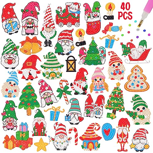 MEIEST 40 Stück Weihnachts Diamond Painting Sticker Set, Diamant-Kunst-Mosaik-Aufkleber nach Zahlen, Bastelset für Kinder, kreatives handgefertigtes Kunsthandwerk Geschenk von MEIEST