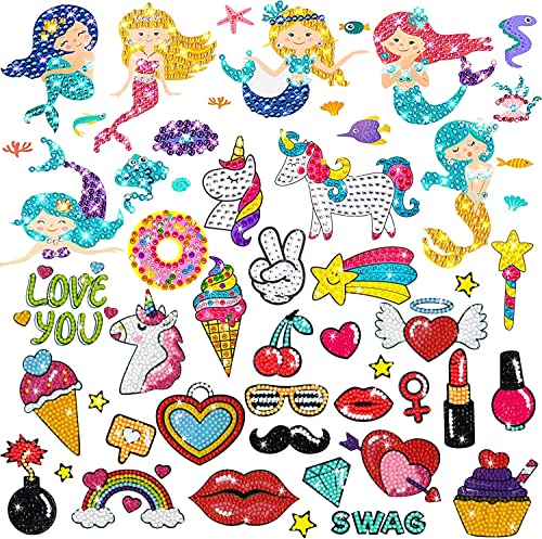 MEIEST 42 Diamond Painting Sticker Set für Kinder, Meerjungfrau, Einhorn, Edelstein, Mosaik-Aufkleber, Malen nach Zahlen, kreative, handgefertigte Kunst- und Bastelgeschenke von MEIEST