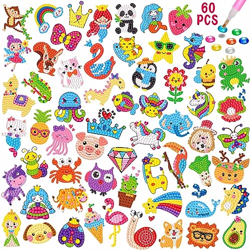 MEIEST 60 Tier Diamond Painting Sticker Set, Diamant-Mosaik-Aufkleber nach Zahlen, Bastelset für Kinder, kreatives handgefertigtes Kunsthandwerk Geschenk von MEIEST