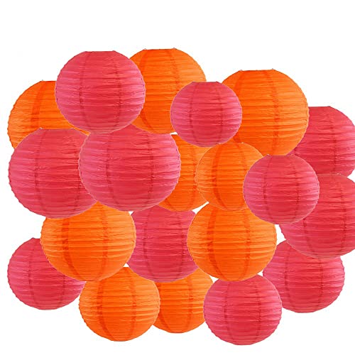 MEIJIU 20 Stück Papierlaterne Gemischte Rose und Rot Orange Runde Papier Lampion Sortierte Größe 8" 10" 12" für Weihnachts-Halloween-Hochzeitsfest-Dekoration von MEIJIU