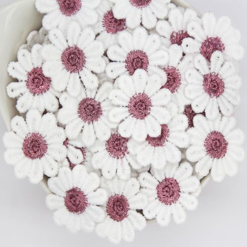 60 Stück Gänseblümchen-Aufnäher, Spitzen-Blumen-Applikationen, bestickte Applikationen zum Nähen, DIY, Hochzeitskleid, Cheongsam, Puppenkleidung, Jeans, Rucksack, Hüte, Taschen (weiß) von MEISFLY