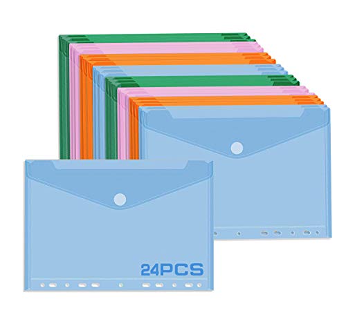 Dokumenten-Taschen DIN-A4 mit Klett-Verschluss,Dokumententasche A4 Abheftbar Farbig,Dokumententasche A4 Abheftbar,A4 Transparent Flexible,Dokumenten-Taschen A4 (Farbe2/24PCS) von MEISHANG