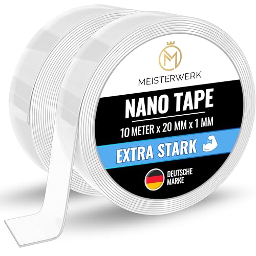 MEISTERWERK - Doppelseitiges Nano-Klebeband [EXTRA STARK] - Klebstofffrei & Spurlos dank Gecko-Effekt I Rutschfest - Waschbar & Wiederverwendbar von MEISTERWERK