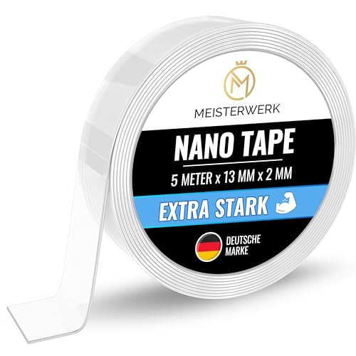 MEISTERWERK - Doppelseitiges Nano-Klebeband [EXTRA STARK] - Klebstofffrei & Spurlos dank Gecko-Effekt I Rutschfest - Waschbar & Wiederverwendbar von MEISTERWERK