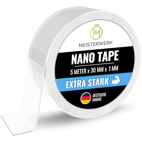 MEISTERWERK - Doppelseitiges Nano-Klebeband [EXTRA STARK] - Klebstofffrei & Spurlos dank Gecko-Effekt I Rutschfest - Waschbar & Wiederverwendbar von MEISTERWERK
