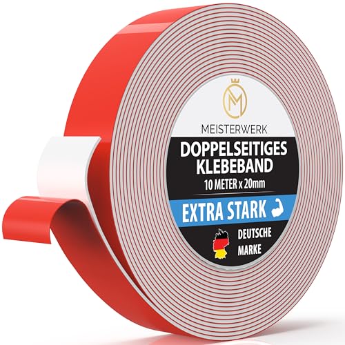 MEISTERWERK Doppelseitiges Klebeband ohne Bohren - Universelles Montageband I Doppelseitiges Klebeband stark I Doppelklebeband Klebeband (10m x 20mm) von MEISTERWERK