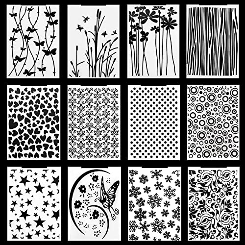 12 Stücke Prägeschablone, Kunststoff Vorlage Handwerk Karte, Plastic Embossing Folders for Card Making Photo Album Scrapbooking Decoration, Grass and Wood(14.5 x 10.5 cm) von MEIYIFAN