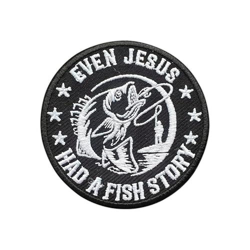 MEIYSTICK Aufnäher mit Aufschrift "Even Jesus Had A Fish Story" für Kleidung, Rucksäcke, Hüte, Jeans, Taschen, Fischer-Bibelgröße 7,6 cm, zum Aufbügeln oder Aufnähen, Applikation, Stickerei-Aufnäher MEIYSTICK Aufnäher mit Aufschrift "Even Jesus Had A Fish Story" für Kleidung, Rucksäcke, Hüte, Jeans, Taschen, Fischer-Bibelgröße 7,6 cm, zum Aufbügeln oder Aufnähen, Applikation, Stickerei-Aufnäher von MEIYSTICK