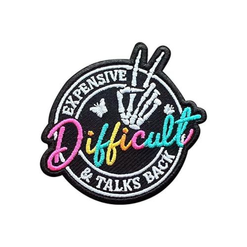 MEIYSTICK Aufnäher mit Aufschrift "Expensive Difficult and Talks Back", für Kleidung, Rucksäcke, Hüte, Jeans, Taschen, Skelettgröße 7,6 cm, Bügelbild oder Aufnäher, Applikation, Stickerei-Aufnäher MEIYSTICK Aufnäher mit Aufschrift "Expensive Difficult and Talks Back", für Kleidung, Rucksäcke, Hüte, Jeans, Taschen, Skelettgröße 7,6 cm, Bügelbild oder Aufnäher, Applikation, Stickerei-Aufnäher von MEIYSTICK