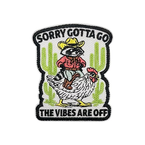 MEIYSTICK Aufnäher mit Aufschrift "Sorry Gotta Go The Vibes are Off" für Kleidung, Rucksäcke, Hüte, Jeans, Taschen, Hühner-Waschbär, Größe 7,6 cm, Bügelbild oder Aufnäher, Applikation MEIYSTICK Aufnäher mit Aufschrift "Sorry Gotta Go The Vibes are Off" für Kleidung, Rucksäcke, Hüte, Jeans, Taschen, Hühner-Waschbär, Größe 7,6 cm, Bügelbild oder Aufnäher, Applikation von MEIYSTICK