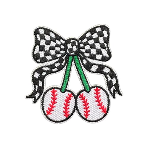 MEIYSTICK Baseball-Kirschen-Schleife, karierter Stickerei-Aufnäher für Kleidung, Rucksäcke, Hüte, Jeans, Taschen, Kokette, Größe 7,6 cm, Bügelbild oder Aufnäher, Applikation, Stickerei-Aufnäher MEIYSTICK Baseball-Kirschen-Schleife, karierter Stickerei-Aufnäher für Kleidung, Rucksäcke, Hüte, Jeans, Taschen, Kokette, Größe 7,6 cm, Bügelbild oder Aufnäher, Applikation, Stickerei-Aufnäher von MEIYSTICK