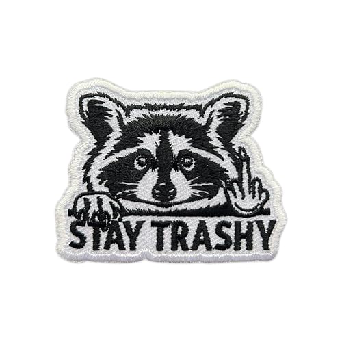 MEIYSTICK F Stay Trashy Waschbären-Stickerei-Aufnäher für Kleidung, Rucksäcke, Hüte, Jeans, Taschen, Sarkasmus, Tiergröße 7,6 cm, Bügelbild oder Aufnäher, Applikation, Stickerei-Aufnäher, lustiges MEIYSTICK F Stay Trashy Waschbären-Stickerei-Aufnäher für Kleidung, Rucksäcke, Hüte, Jeans, Taschen, Sarkasmus, Tiergröße 7,6 cm, Bügelbild oder Aufnäher, Applikation, Stickerei-Aufnäher, lustiges von MEIYSTICK