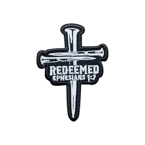 MEIYSTICK Redeemed Epheser 1:7 Stickerei-Aufnäher für Kleidung, Rucksäcke, Hüte, Jeans, Taschen, drei Nägel, Kreuzgröße 7,6 cm, zum Aufbügeln oder Aufnähen, Applikation, Stickerei-Flicken von MEIYSTICK