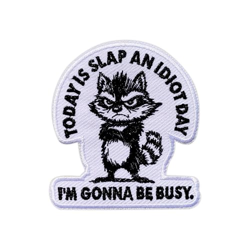 MEIYSTICK Today is Slap an Day I'm Gonna Be So Busy Stickerei-Flicken für Kleidung, Rucksäcke, Hüte, Jeans, Taschen, Waschbär, Größe 7,6 cm, zum Aufbügeln oder Aufnähen, Sarkasmus Meme von MEIYSTICK