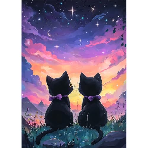 MEIYUDA 5D Diamond Painting Bilder Erwachsene Kinder Katze, Sternenhimmel Diamant Painting Bilder Diy Set Bild, Malerei Kristall Diamond Painting Set Erwachsene für Home Wand Décor 30x40cm von MEIYUDA