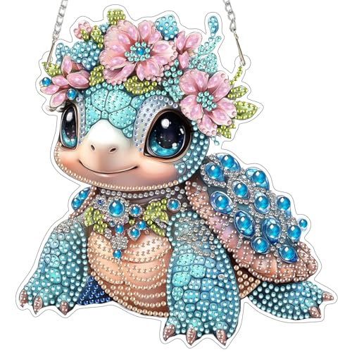 MEIYUDA Diamond Painting Anhänger Meeresschildkröte, 5D Diamond Painting Erwachsene Kinder Sonnenfänger, Lichtfanger DIY Set Erwachsene Fensterbilder, DIY Handwerk Malerei Kits für Home Wand Décor von MEIYUDA