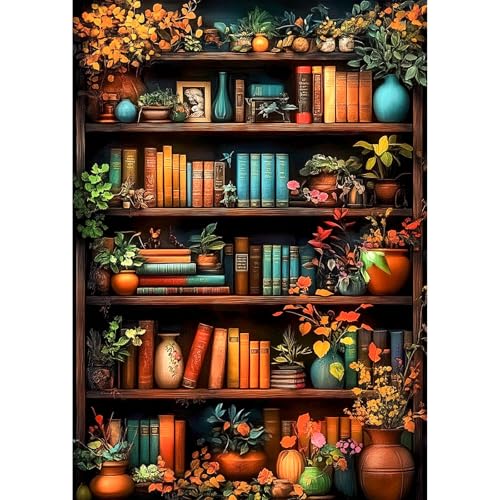 MEIYUDA Diamond Painting Bücherregal Pflanze, 5D Diamond Painting Erwachsene Kinder, DIY Set Erwachsene Diamant Painting Bilder, DIY Handwerk Malerei Kits für Home Wand Décor 30x40cm von MEIYUDA