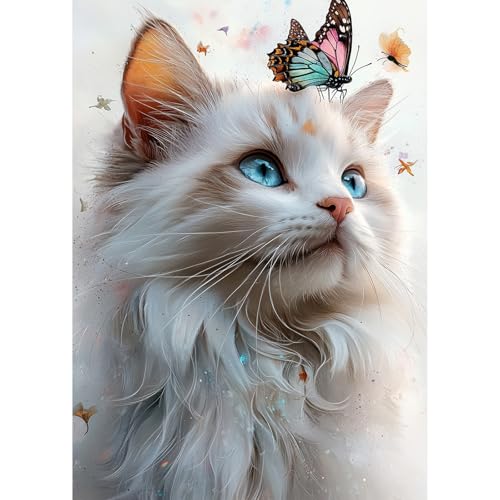 MEIYUDA Diamond Painting Katzen, 5D Diamond Painting Erwachsene Kinder Schmetterling, DIY Set Erwachsene Diamant Painting Bilder, DIY Handwerk Malerei Kits für Home Wand Décor 30x40cm von MEIYUDA