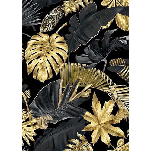 MEIYUDA Diamond Painting Schwarz Goldene Blätter, 5D Erwachsene Kinder, DIY Set Diamant Bilder, Handwerk Malerei Kits für Home Wand Décor 30x40cm von MEIYUDA