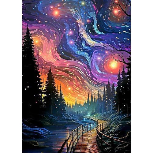 MEIYUDA Sternenhafte Nacht, 5D Diamond Painting Erwachsene Kinder Diamond Painting, DIY Set Erwachsene Diamant Painting Bilder, DIY Handwerk Malerei Kits für Home Wand Décor 30x40cm von MEIYUDA