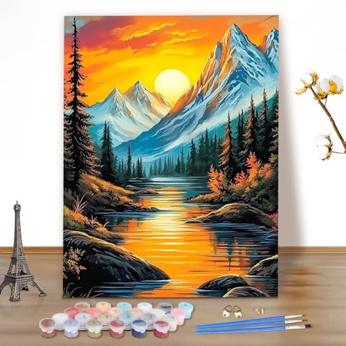 MEIYUDA Malen Nach Zahlen Erwachsene, DIY Set Erwachsene Berge Bastelset Landschaft, 3 Pinsels Und Acrylfarbe DIY Handgemalt öLgemäLde Kit Als Geschenk und Home Haus Deko 40x50cm(Ohne Rahmen) von MEIYUDA
