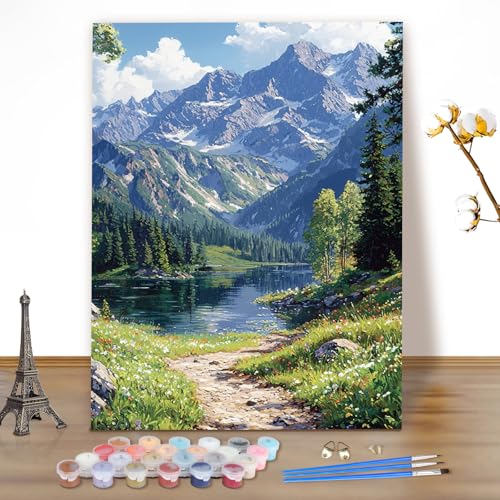 MEIYUDA Malen Nach Zahlen Erwachsene, DIY Set Erwachsene Berge Bastelset Landschaft, DIY Handgemalt öLgemäLde Kit Als Geschenk und Home Haus Deko 40x50cm(Ohne Rahmen) von MEIYUDA