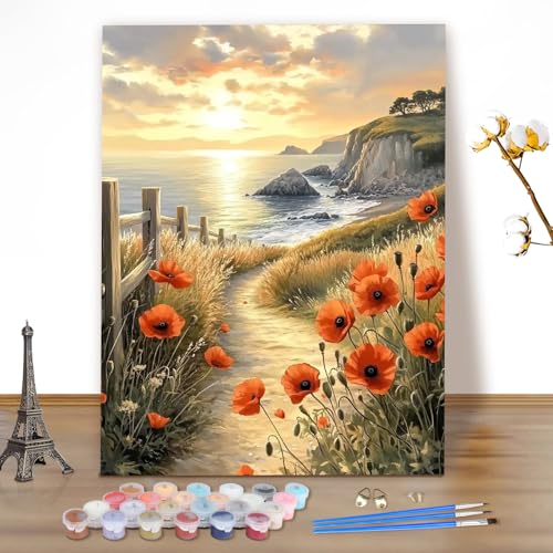 MEIYUDA Malen Nach Zahlen Erwachsene, DIY Set Erwachsene Landschaft Bastelset, 3 Pinsels Und Acrylfarbe DIY Handgemalt öLgemäLde Kit Als Geschenk und Home Haus Deko 40x50cm(Ohne Rahmen) von MEIYUDA