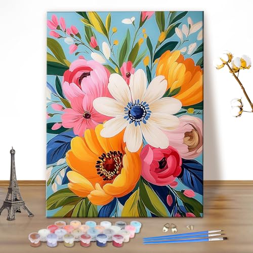 MEIYUDA Malen Nach Zahlen Erwachsene, Diy Set Erwachsene Blumen in einer Vase Bastelset, 3 Pinsels Und Acrylfarbe Diy Handgemalt öLgemäLde Kit Als Geschenk und Home Haus Deko 40x50cm(Ohne Rahmen) von MEIYUDA