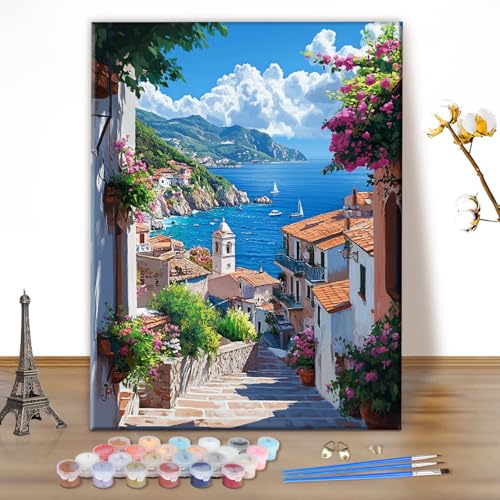 MEIYUDA Malen Nach Zahlen Erwachsene, Diy Set Erwachsene Straßenszenerie Bastelset, 3 Pinsels Und Acrylfarbe Diy Handgemalt öLgemäLde Kit Als Geschenk und Home Haus Deko 30x40cm(Ohne Rahmen) von MEIYUDA