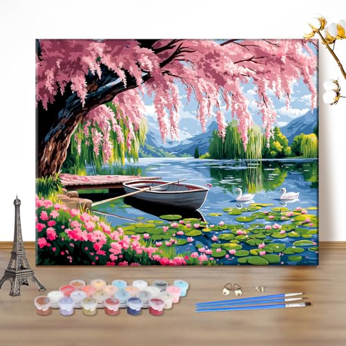 MEIYUDA Malen Nach Zahlen Erwachsene, Diy Set Erwachsene Weißer Schwan Bastelset, 3 Pinsels Und Acrylfarbe Diy Handgemalt öLgemäLde Kit Als Geschenk und Home Haus Deko 50x40cm(Ohne Rahmen) von MEIYUDA