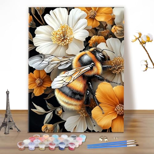 MEIYUDA Malen Nach Zahlen Erwachsene Biene Blumen, Paint by Numbers Bastelset Malen Nach Zahlen, DIY Handgemalt Ölgemälde Leinwand für Home Décor 40x50cm(Ohne Rahmen) von MEIYUDA