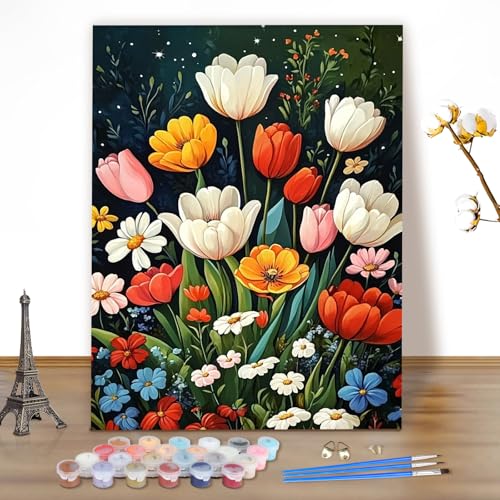 MEIYUDA Malen Nach Zahlen Erwachsene Blumen, DIY Digitales Ölgemälde-Set auf Leinwand mit Pinseln und Acrylpigment Bastelset, Artwork für Heimdekoration Geschenk 40x50cm(Ohne Rahmen) von MEIYUDA