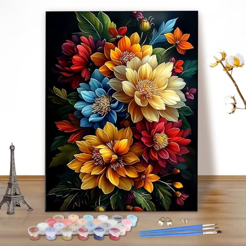 MEIYUDA Malen Nach Zahlen Erwachsene Blumen, DIY Digitales Ölgemälde-Set auf Leinwand mit Pinseln und Acrylpigment Bastelset, Heimdekoration Geschenk 40x50cm(Ohne Rahmen) von MEIYUDA