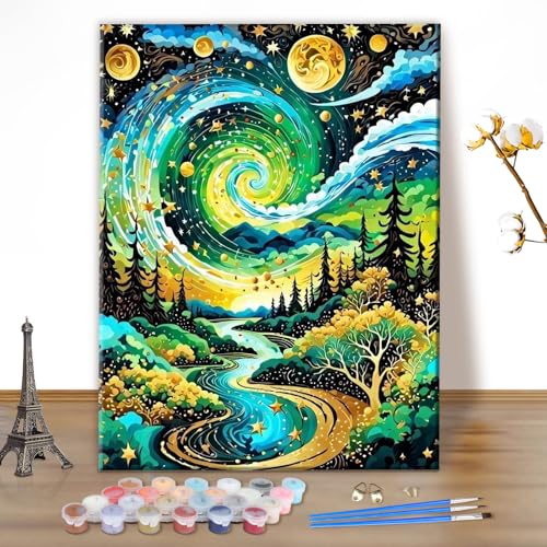 MEIYUDA Malen Nach Zahlen Erwachsene Landschaft, DIY Natur Digitales Ölgemälde-Set auf Leinwand mit Pinseln und Acrylpigment Bastelset, Artwork für Heimdekoration Geschenk 40x50cm(Ohne Rahmen) von MEIYUDA