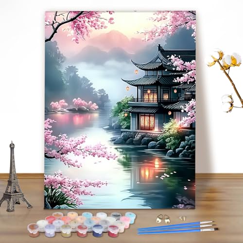 MEIYUDA Malen Nach Zahlen Erwachsene Landschaft, DIY Set Handgemalt Ölgemälde Kit für Anfänger und Erwachsene Mit 3 Pinseln und Acrylfarbe, Geschenke und Home Haus Deko 40x50cm(Ohne Rahmen) von MEIYUDA